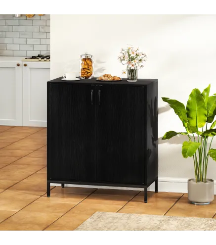 Aparador de Cocina Moderno Aparador para Salón con 2 Puertas Estante Ajustable y Base Elevada 80x40x90 cm Negro