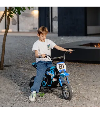 Moto Eléctrica para Niños 24V con Motor 250W Velocidad de 6-16km/h Ruedas de 12'' para Niños de 8-12 Años Azul