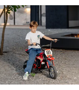 Moto Eléctrica para Niños 24V con Motor 250W Velocidad de 6-16km/h Ruedas de 12'' para Niños de 8-12 Años Rojo