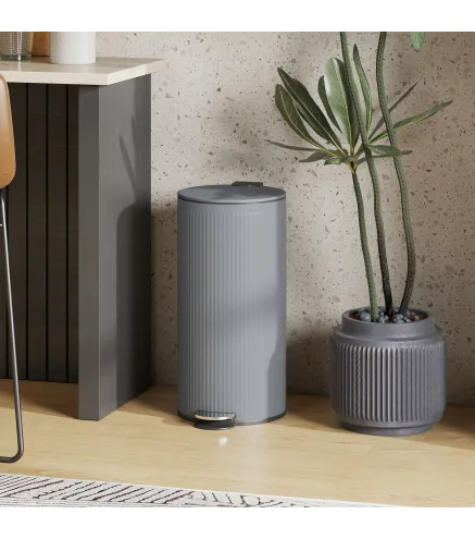 Cubo de Basura Cocina 30L con Pedal Tapa de Cierre Suave y Cubo Extraíble para Dormitorio Oficina Estudio Salón Gris