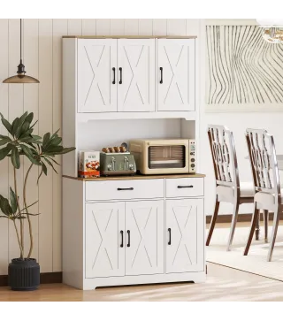 Alacena de Cocina con 6 Puertas Encimera para Microondas 2 Cajones Estantes Ajustables Orificio para Cable Blanco