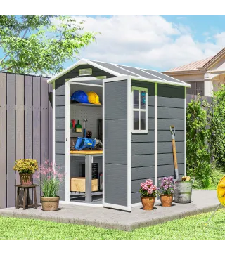 Cobertizo de Jardín Exterior 2,1 m² 131x186x198 cm Caseta de Jardín con Suelo Ventana y Puerta con Cerradura Gris