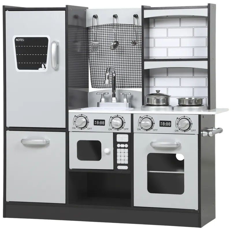 Cocina de Juguete de Madera con Sonido Accesorios de Acero Inoxidable para Niños a Partir de 3 Años Marrón Oscuro