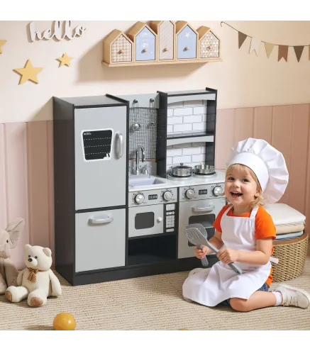 Cocina de Juguete de Madera con Sonido Accesorios de Acero Inoxidable para Niños a Partir de 3 Años Marrón Oscuro