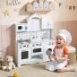 Cocina de Juguete de Madera con Sonido y Cortinas Accesorios de Acero Inoxidable para Niños a Partir de 3 Años Blanco