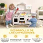 Cocina de Juguete de Madera con Sonido y Cortinas Accesorios de Acero Inoxidable para Niños a Partir de 3 Años Blanco