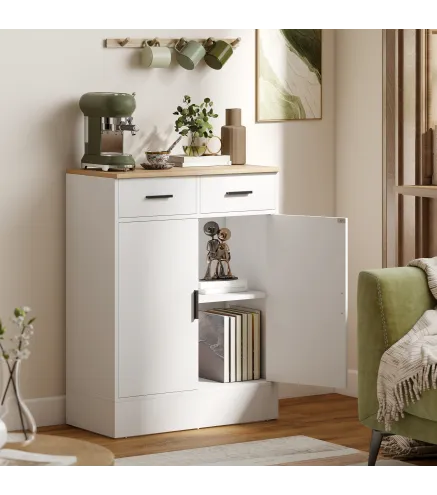 Aparador de Salón con 2 Puertas 2 Cajones y Estantes Ajustables para Cocina Entrada Dormitorio 68,6x35x90,3 cm Blanco