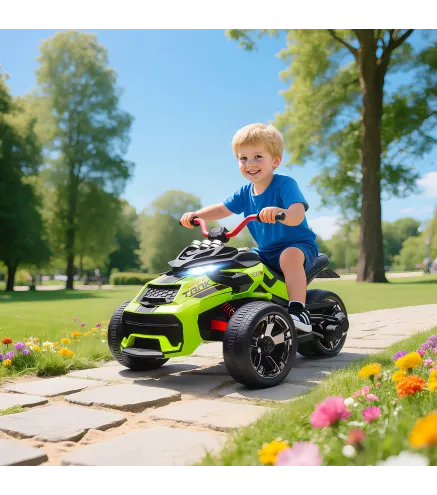Quad Eléctrico para Niños 12V con 2 Motores Velocidad hasta 5 km/h 3 Ruedas Suspensión Verde