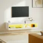 Mueble de TV Suspendido con Luces LED con Control Remoto Compartimentos Orificios Pasacables 140x40x30 cm Blanco Brillo Mueble de TV Suspendido con Luces LED con Control Remoto Compartimentos Orificios Pasacables 140x40x30 cm Blanco Brillo