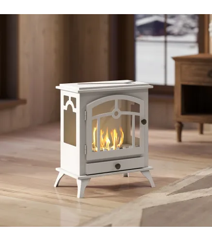 Estufa de Bioetanol de Pie con Tanque de 0,9 L Apagallamas de Acero Inoxidable Tiempo de Combustión 3H 45x28x54cm Blanco