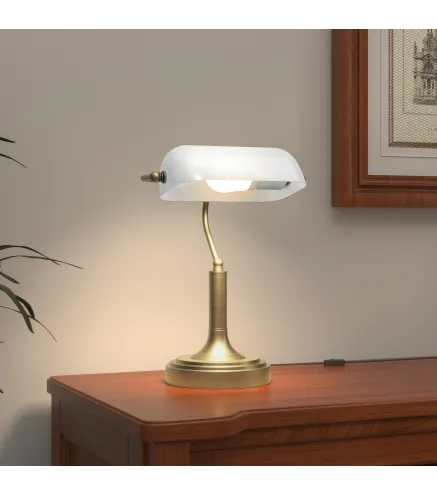 Lámpara de Escritorio Banquero con Pantalla Ajustable Interruptor Basculante para Oficina Biblioteca Blanco