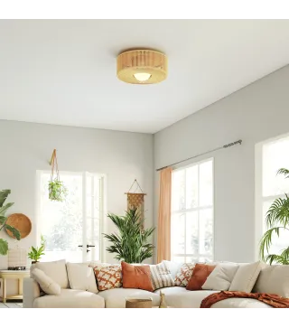 Lámpara de Techo LED Bohemio 20W 3000 K con Pantalla de Cuerda de Lino para Dormitorio Salón Cocina Comedor Marrón