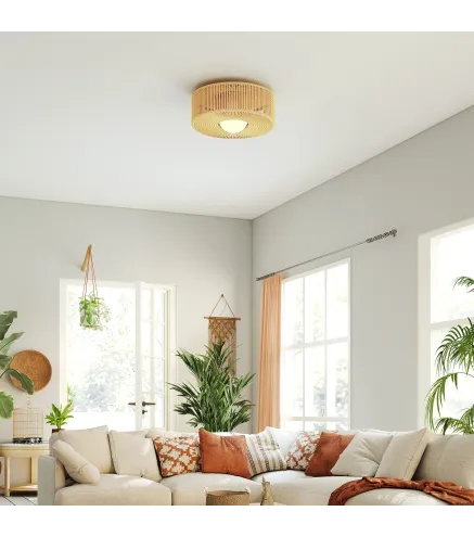 Lámpara de Techo LED Bohemio 20W 3000 K con Pantalla de Cuerda de Lino para Dormitorio Salón Cocina Comedor Marrón