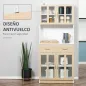 Alacena de Cocina con 4 Puertas de Vidrio Encimera Abierta Cajón Estantes Ajustables 80x40x180 cm Blanco y Natural