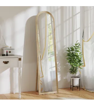 Espejo de Pie Cuerpo Entero con Marco Efecto Piedra Espejo de Pared con 2 Formas de Uso Rectangular 40x3,7x160 cm Beige