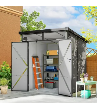 Caseta de Jardín Exterior 190x191x215 cm con Puerta Corredera Ventana y Ventilación para Almacenar Herramientas Gris