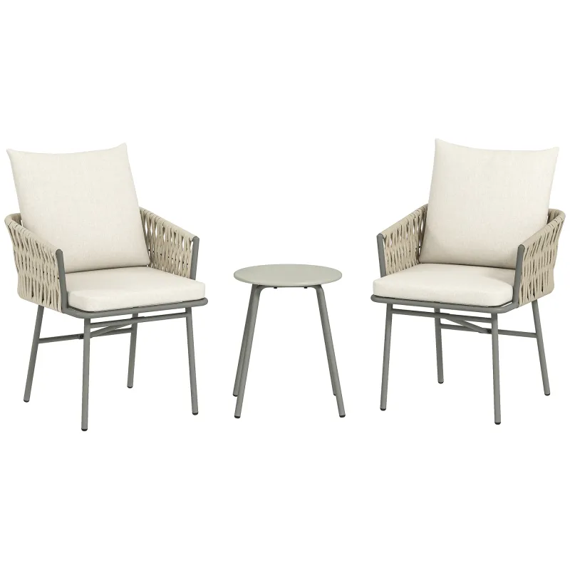 Conjunto de Muebles de Jardín de Ratán Sintético con 2 Sillas con Cojines Extraíbles y Mesa con Tablero de Metal Gris