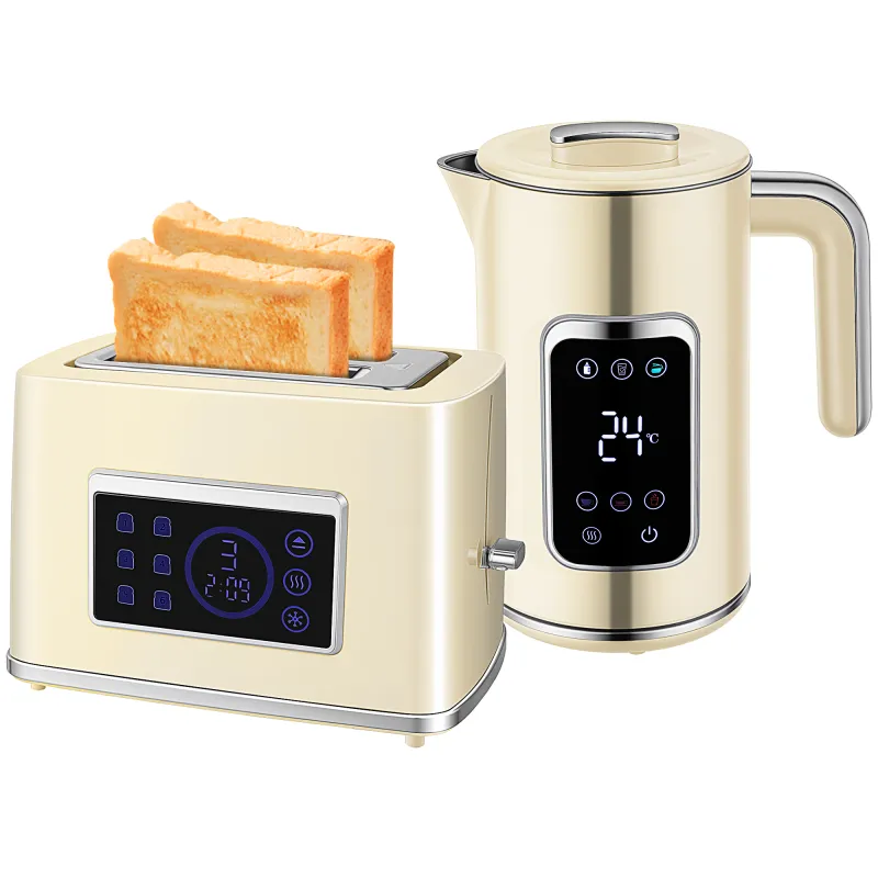 Set Desayuno con Pantalla LED Táctil Hervidor de Agua 1,7L 2200W Tostadora Pan Ranura Ancha 2 Rebanadas Crema Set Desayuno con Pantalla LED Táctil Hervidor de Agua 1,7L 2200W Tostadora Pan Ranura Ancha 2 Rebanadas Crema