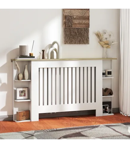 Cubre Radiadores con Estantes Cubreradiador de MDF Diseño Moderno de Listones para Salón Dormitorio 152x19x83 cm Blanco