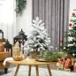 Mini Árbol de Navidad Artificial 60 cm con 35 Luces LED 182 Ramas Densas con Nieve Adornos y Base de Arpillera Verde