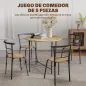 Juego de Mesa y 4 Sillas de Comedor Redonda Estilo Industrial Marco Metálico para Espacios Pequeños Salón Natural