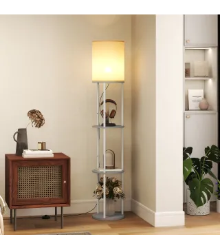 Lámpara de Pie con Estantes con 3 Temperaturas de Color Control Remoto para Salón Dormitorio Oficina Gris
