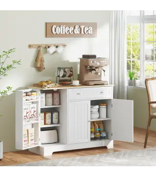 Aparador de Cocina con Estante de Puerta Cajón Puertas Magnéticas Estantes Ajustables 105x40x83 cm Blanco y Roble