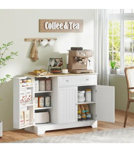 Aparador de Cocina con Estante de Puerta Cajón Puertas Magnéticas Estantes Ajustables 105x40x83 cm Blanco y Roble