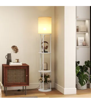 Lámpara de Pie con Estantes con 3 Temperaturas de Color Control Remoto para Salón Dormitorio Oficina Blanco