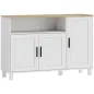 Aparador de 3 Puertas de Cierre Suave con Estantes Ajustables Compartimento Abierto Patas de Madera Blanco