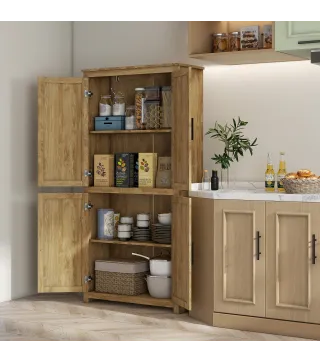 Alacena de Cocina con 4 Puertas de Ratán y Estantes Ajustables Estilo Bohemio Natural 80x33x162,6 cm