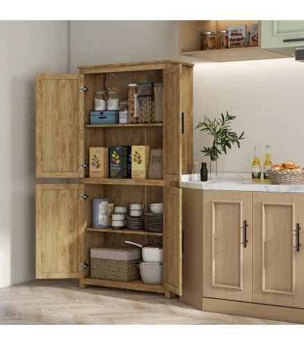 Alacena de Cocina con 4 Puertas de Ratán y Estantes Ajustables Estilo Bohemio Natural 80x33x162,6 cm