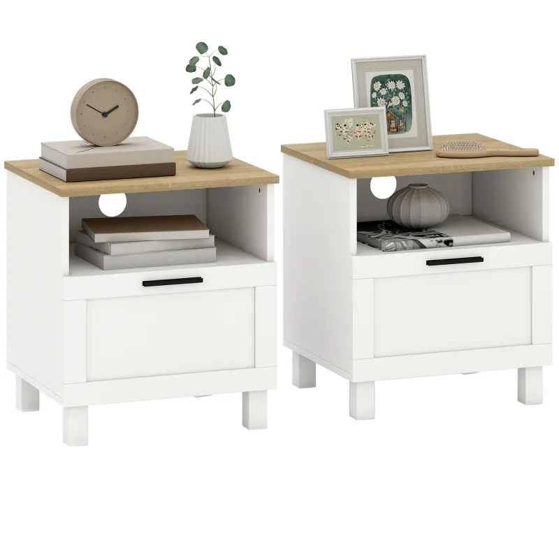 Juego de 2 Mesitas de Noche Mesillas de Noche con Cajón Compartimento Abierto Patas de Madera 45x38x50 cm Blanco Juego de 2 Mesitas de Noche Mesillas de Noche con Cajón Compartimento Abierto Patas de Madera 45x38x50 cm Blanco