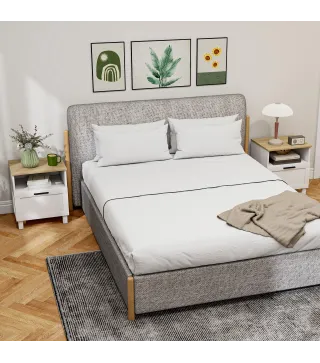 Juego de 2 Mesitas de Noche Mesillas de Noche con Cajón Compartimento Abierto Patas de Madera 45x38x50 cm Blanco