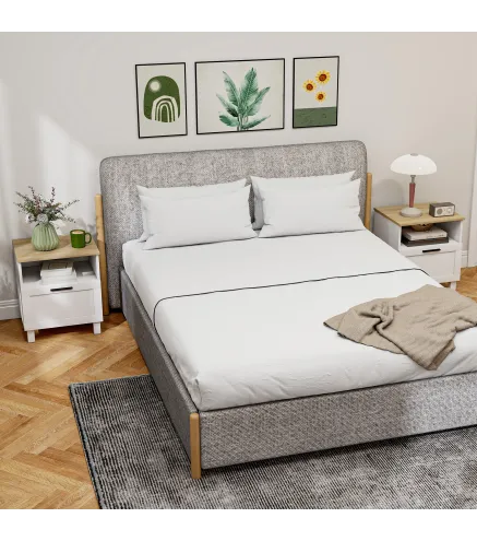 Juego de 2 Mesitas de Noche Mesillas de Noche con Cajón Compartimento Abierto Patas de Madera 45x38x50 cm Blanco