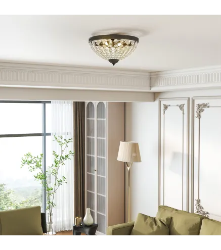 Lámpara de Techo de Cristal Vintage con 2 Casquillos E14 40W con 168 Cuentas de Cristal para Dormitorio Salón Negro