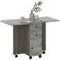 Mesa Plegable de Comedor con Ruedas Alas Abatibles 2 Cajones y Armario Hasta 6 Personas 120x60x76,5 cm Gris