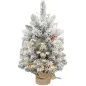 Mini Árbol de Navidad Artificial 60 cm con 35 Luces LED 72 Ramas Densas con Nieve Adornos y Base de Arpillera Verde