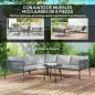 Conjunto Jardín Exterior de Ratán con 2 Sofás de 2 Plazas Sofá Esquina Mesa Redonda Cojines Terraza Gris Oscuro