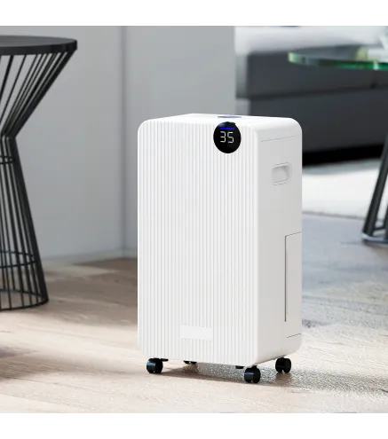 Deshumidificador 12L/día Depósito de Agua 2,1L Pantalla LED Temporizador 24 H Bloqueo Infantil hasta 12-25㎡ Blanco