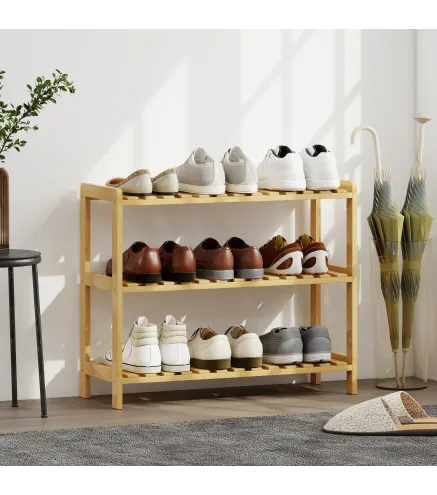 Zapatero de Bambú de 3 Niveles Estantería de Zapatos para 9 Pares para Recibidor Pasillo 70x26x57,5 cm Natural