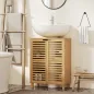 Mueble Bajo Lavabo de Bambú con 2 Puertas de Lamas Estante Ajustable para Lavabos con o sin Pedestal Natural Mueble Bajo Lavabo de Bambú con 2 Puertas de Lamas Estante Ajustable para Lavabos con o sin Pedestal Natural