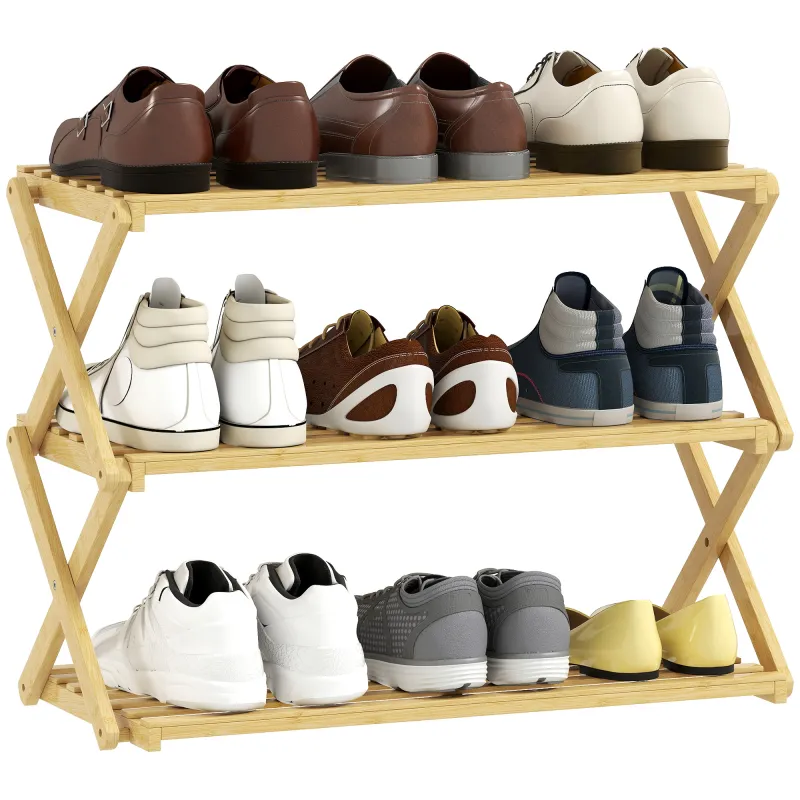 Zapatero Estrecho de Bambú Zapatero Vertical Plegable de 3 Niveles Sin Instalación Natural