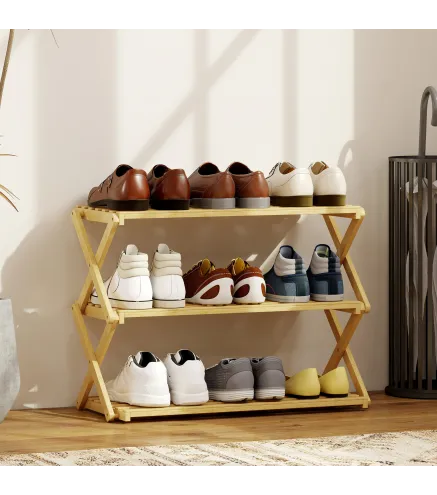 Zapatero Estrecho de Bambú Zapatero Vertical Plegable de 3 Niveles Sin Instalación Natural
