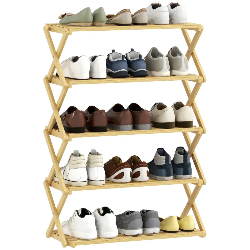 Zapatero Estrecho de Bambú Zapatero Vertical Plegable de 5 Niveles Sin Instalación Natural