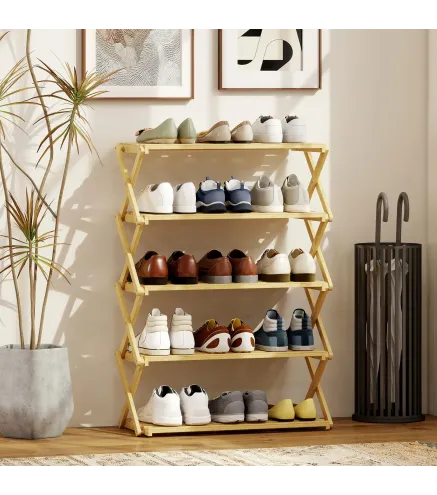 Zapatero Estrecho de Bambú Zapatero Vertical Plegable de 5 Niveles Sin Instalación Natural