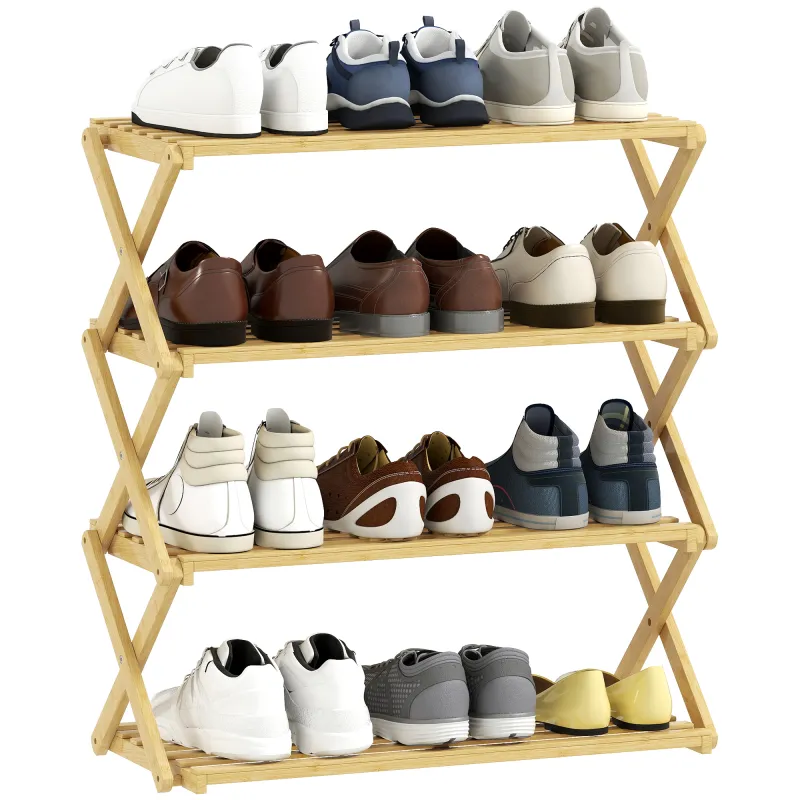 Zapatero Estrecho de Bambú Zapatero Vertical Plegable de 4 Niveles Sin Instalación Natural