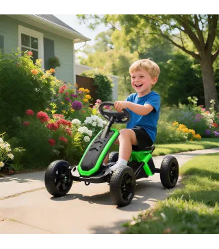 Kart Pedales con Ruedas Antideslizantes de EVA Marco Metálico Carga 30 kg para Niños y Niñas de 2-5 Años Verde