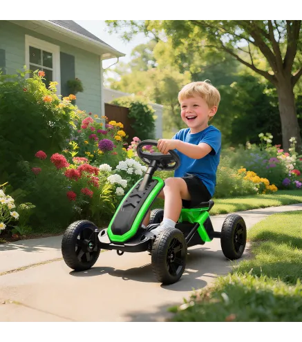 Kart Pedales con Ruedas Antideslizantes de EVA Marco Metálico Carga 30 kg para Niños y Niñas de 2-5 Años Verde