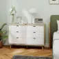 Cómoda 6 Cajones Cómoda Dormitorio con Patas de Madera Estilo Moderno 110x40x75 cm Blanco Brillo y Roble